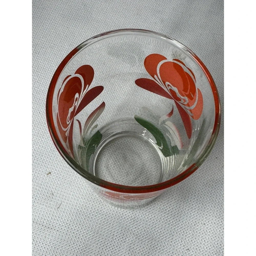 MCM Clear‎ Red Orange Tulip Green Leaf Juice Glass